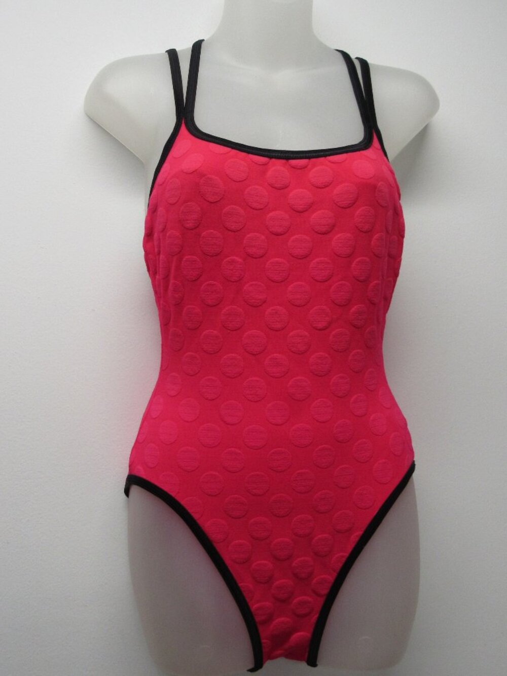 Vintage 90s Y2K Baja Blue Pink Textured Polka Dot High Cut Swim Suit sz 10 USA